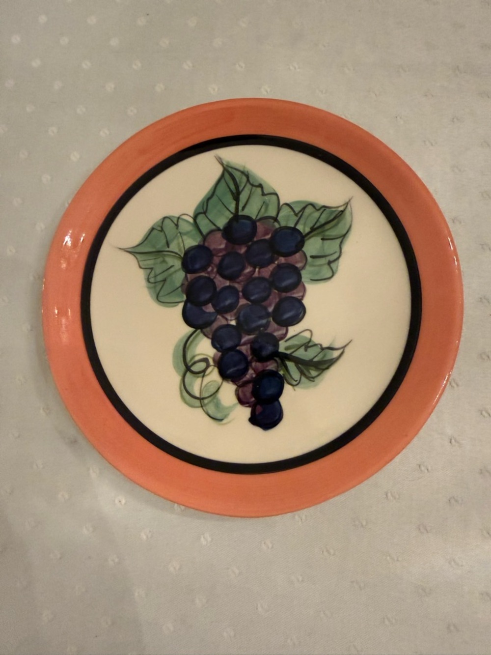 Hand-Painted Ceramic Grape Wall Plate - Orange and Blue